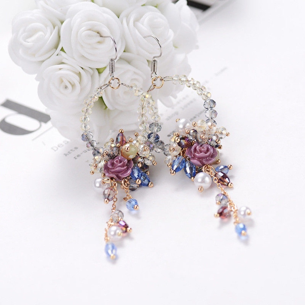 'Dashing Love' Flower Bouquet Faux Pearl Earrings - Picture 1 of 7